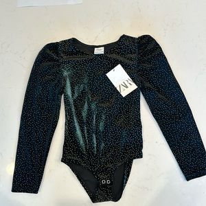 NWT Zara Girls Black Velvet Bodysuit Sz 8